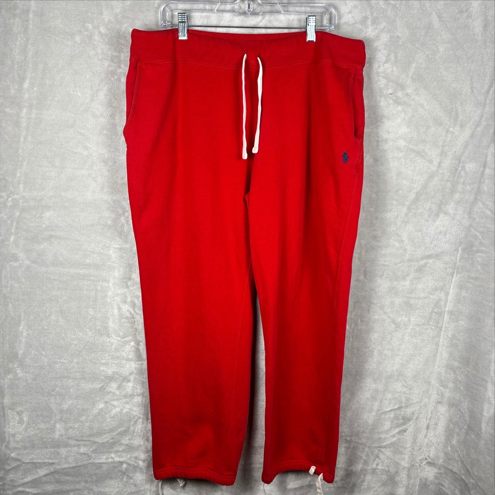 Polo Ralph Lauren Mens XL Red Fleece Sweatpants Drawstring Pony Logo Joggers